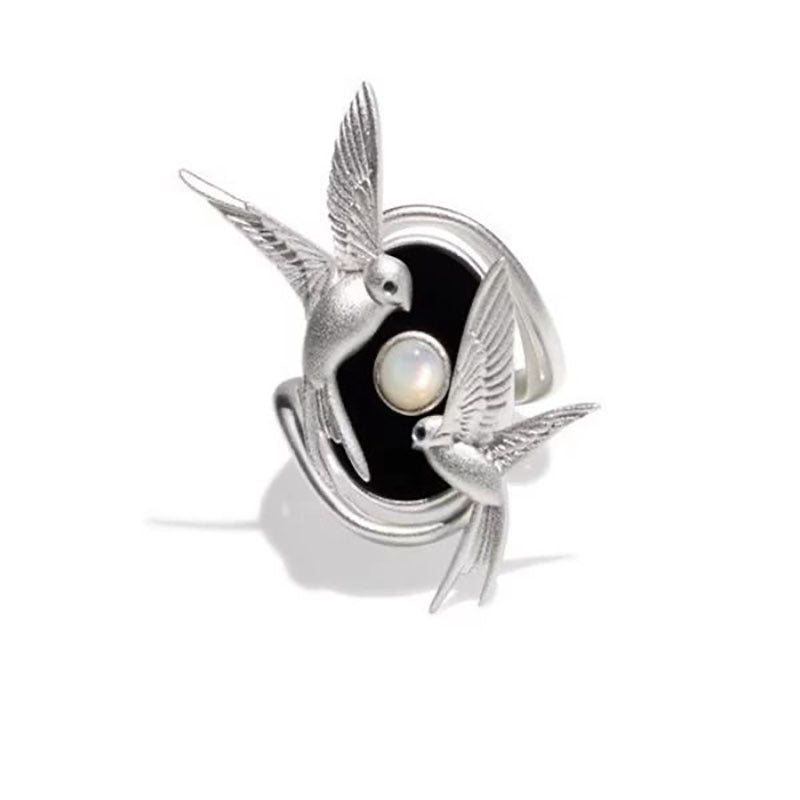Retro Bird Open-end Pearl Personality Creative Niche Rings