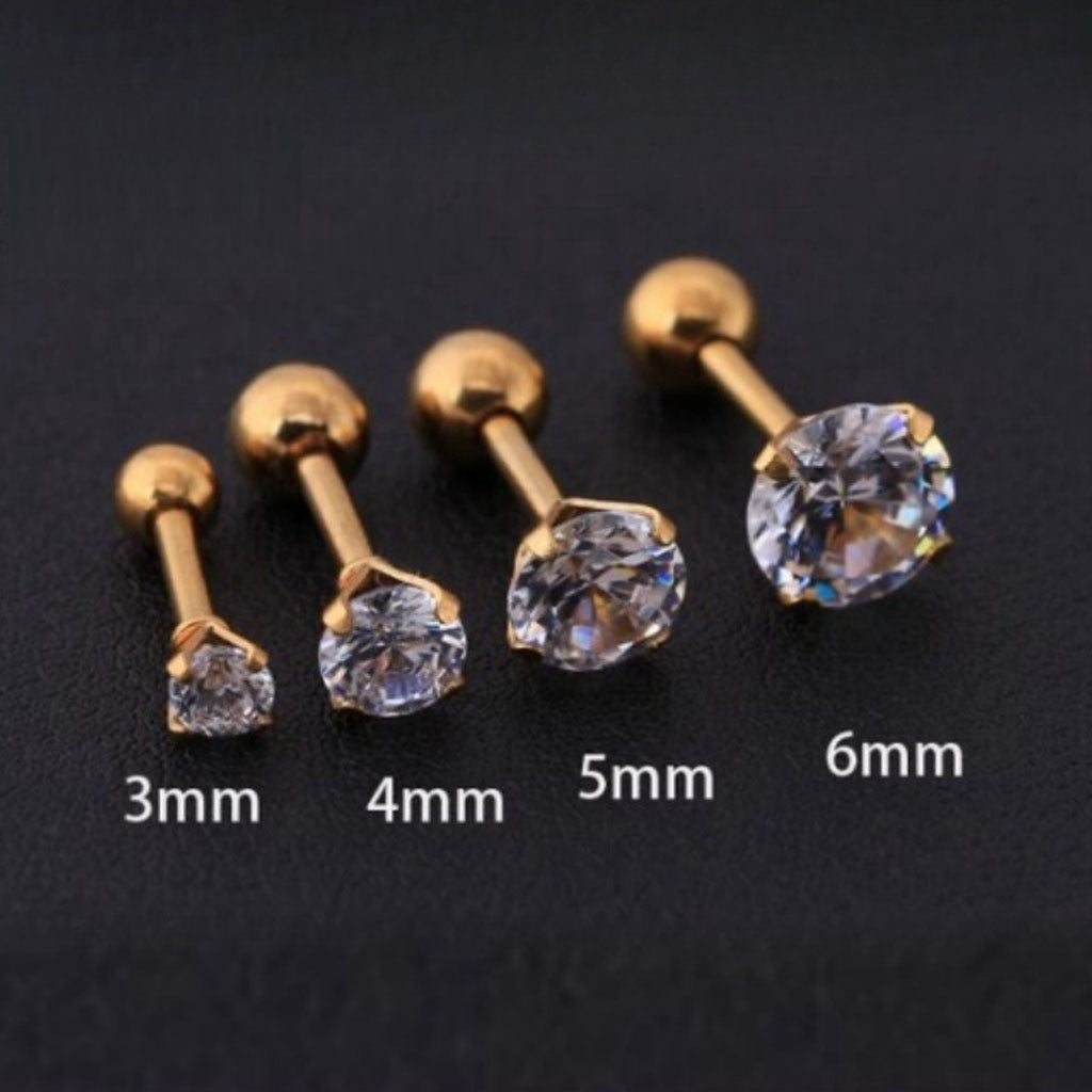 Steel Super Flash Round Zircon Bulb Stopper Stud Earrings