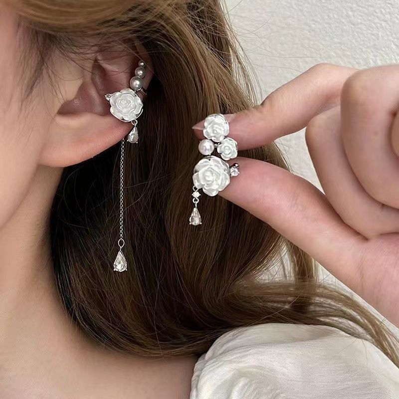 Elegant Fairy Flower Female French Style Retro Sier Pin Pearl Earrings