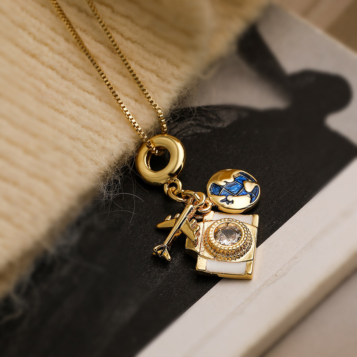 Plated Zircon Camera Passport Female Niche Pendants