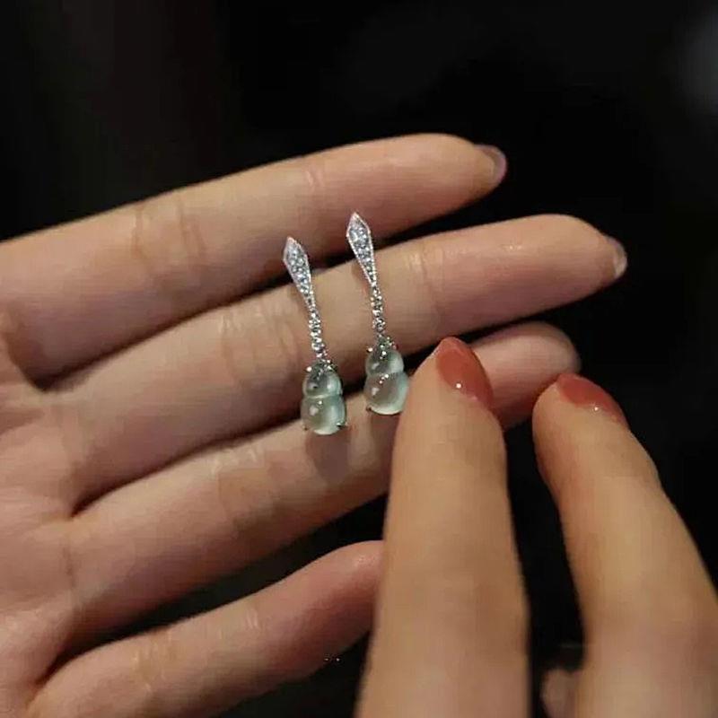 Chalcedony Gourd Inlaid Egg Surface Female Fashionable Plated Sterling Rings