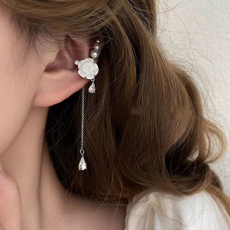 Elegant Fairy Flower Female French Style Retro Sier Pin Pearl Earrings