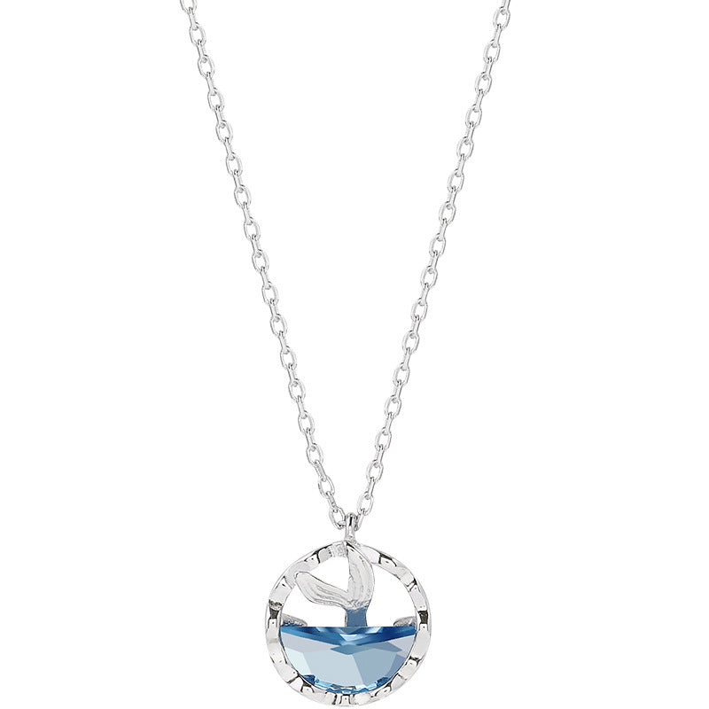 Women's Mori Style Blue Mermaid Tears Fish Cat Clavicle Chain Light Necklace