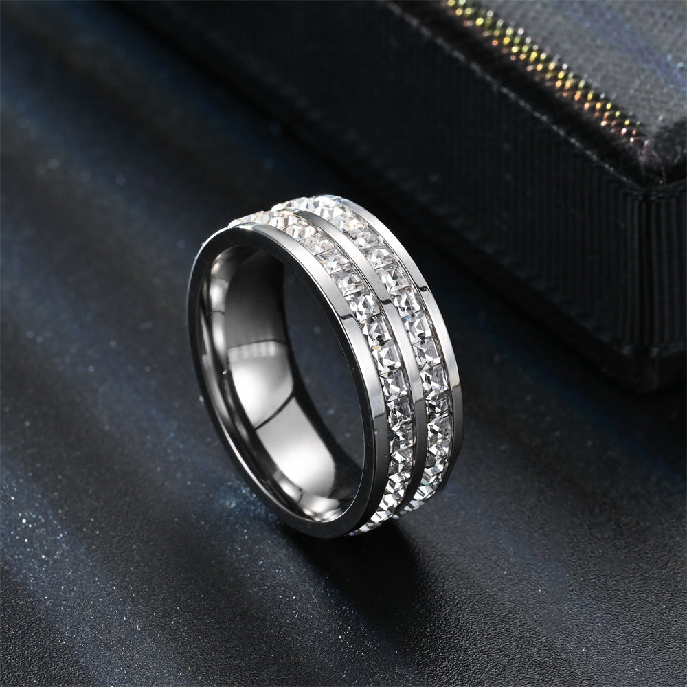 Square Diamond Starry Couple Sier High Quality Personality Rings