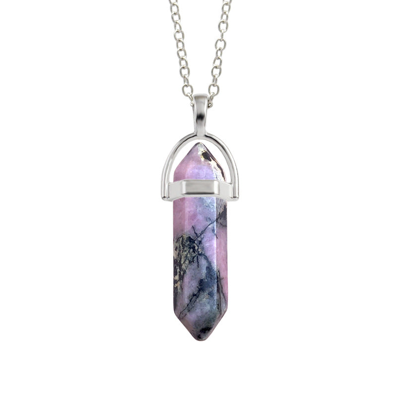 Natural Stone Crystal Hexagon Prism Agate Necklaces