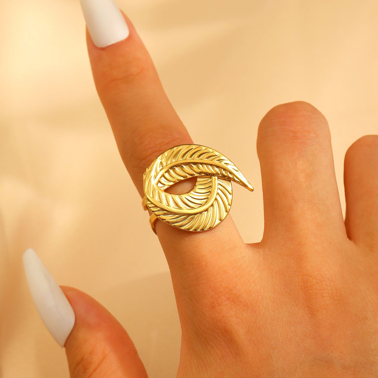 Steel Flower Leaf Female Exaggerated Personalized Hollow Ring