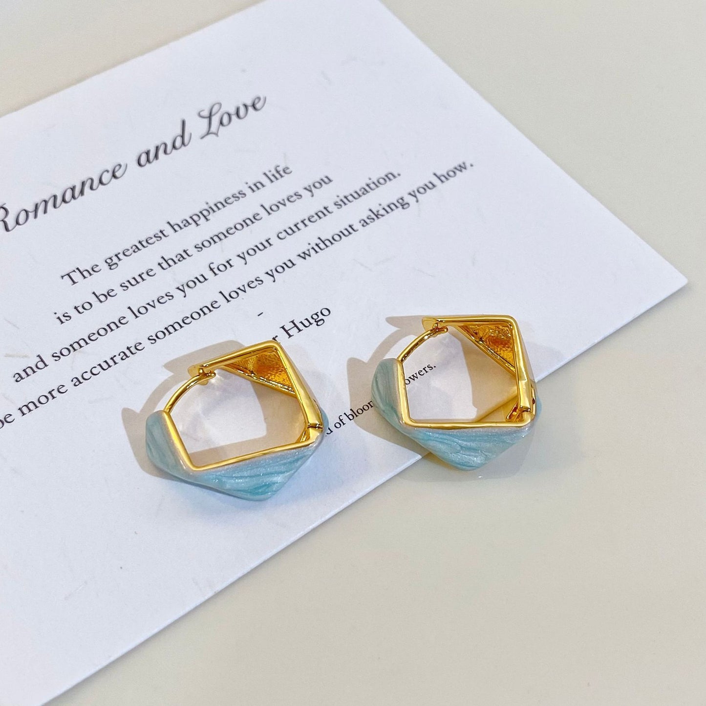 Copper Plated Real Gold Irregular Polygon Enamel Drip Glazed Color Earrings