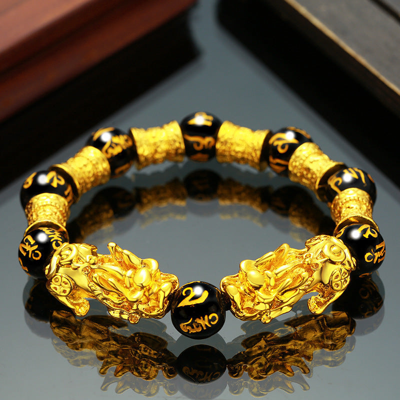 Women's & Men's Imitation Golden Pi Couple Obsidian Vietnam Bracelet