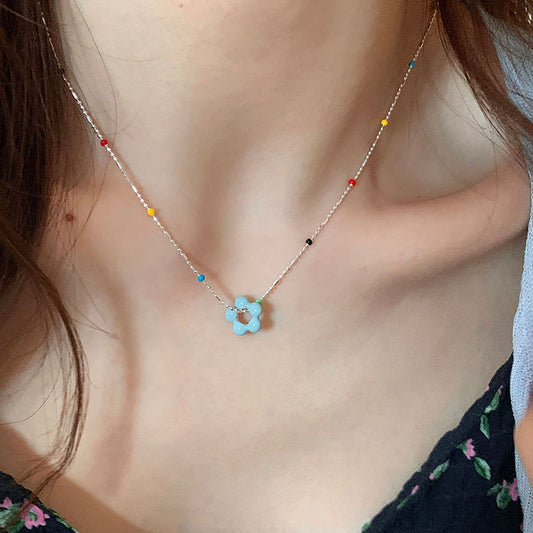 Women's Light Luxury Minority Twin Glaze Flowers Fresh Stylish Retro Minimalism Necklaces