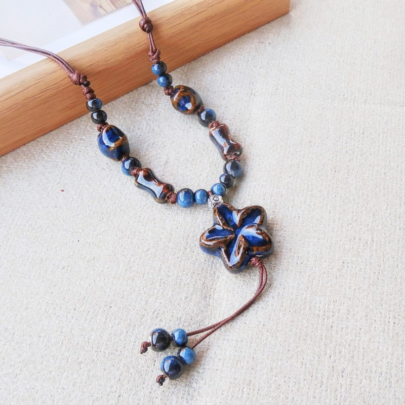 Women's Vintage Ethnic Style Ceramic Long Sweater Necklace