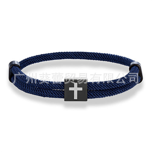 Classic Cross Carrying Strap Black Stainless Steel Bracelets