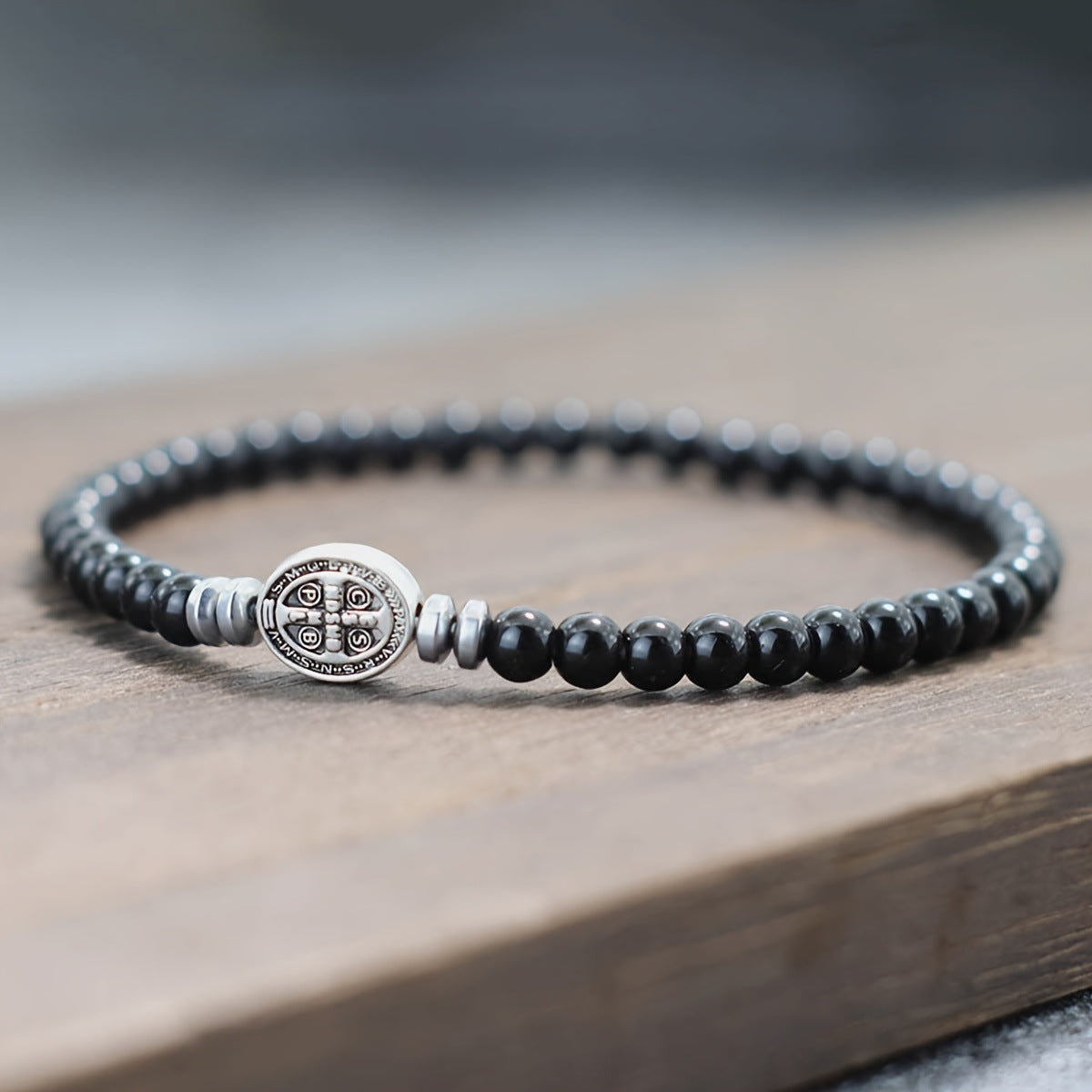 Benedict Cross Virgin Mary Tiger Eye Bracelet