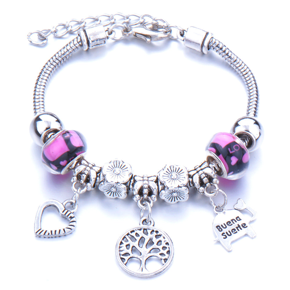 Glass Bead Small Elephant Lucky Tree Retro Transparent Bracelet