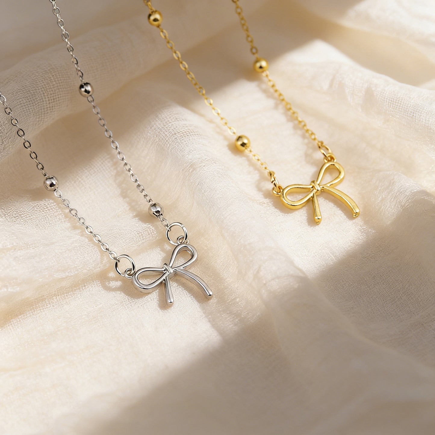 Women's Fresh Sweet Bead Bow Temperament Wild Simple Clavicle Chain Necklace