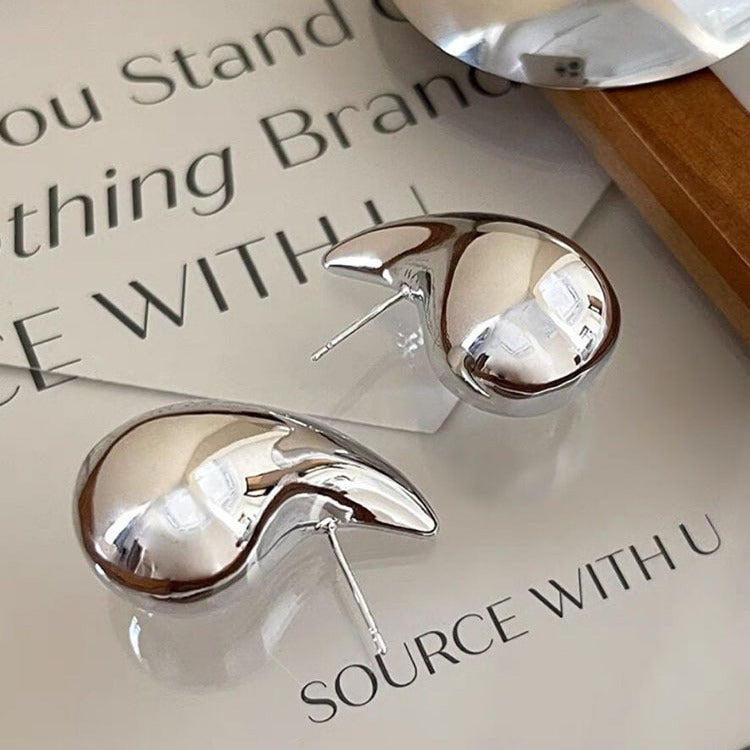 Large Water Drop Metal Cold Style Melon Seed Type Stud Earrings
