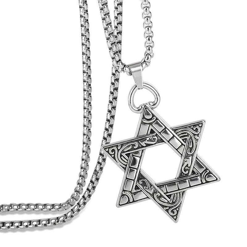 Men's Six-pointed Star Stainless Steel Titanium Fashion Hip Necklaces
