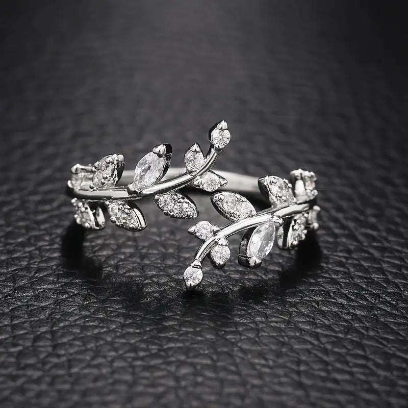 Women's & Men's Leaf Copper Inlaid Zircon Opening Adjustable Size Cold Wind Rings