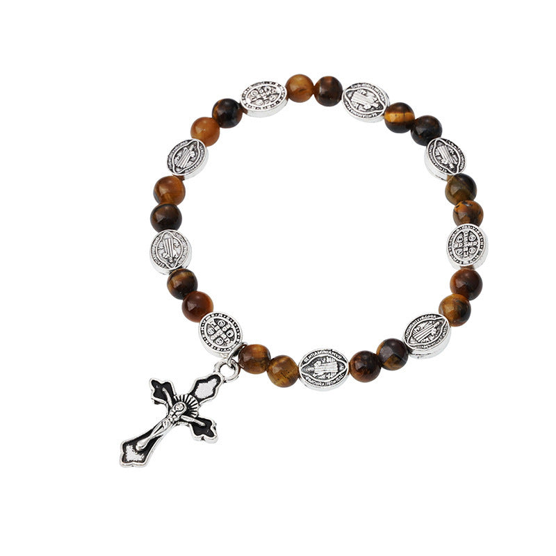 Cross Vintage Fashion Obsidian Agate With Bracelet