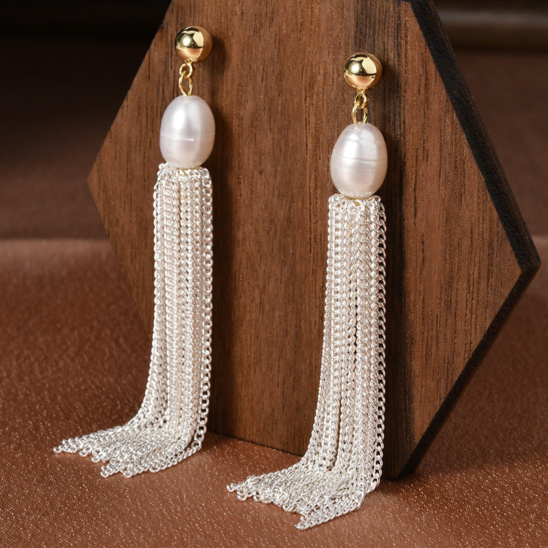 Fairy French Oval Pearl Long Tassel Female Affordable Earrings