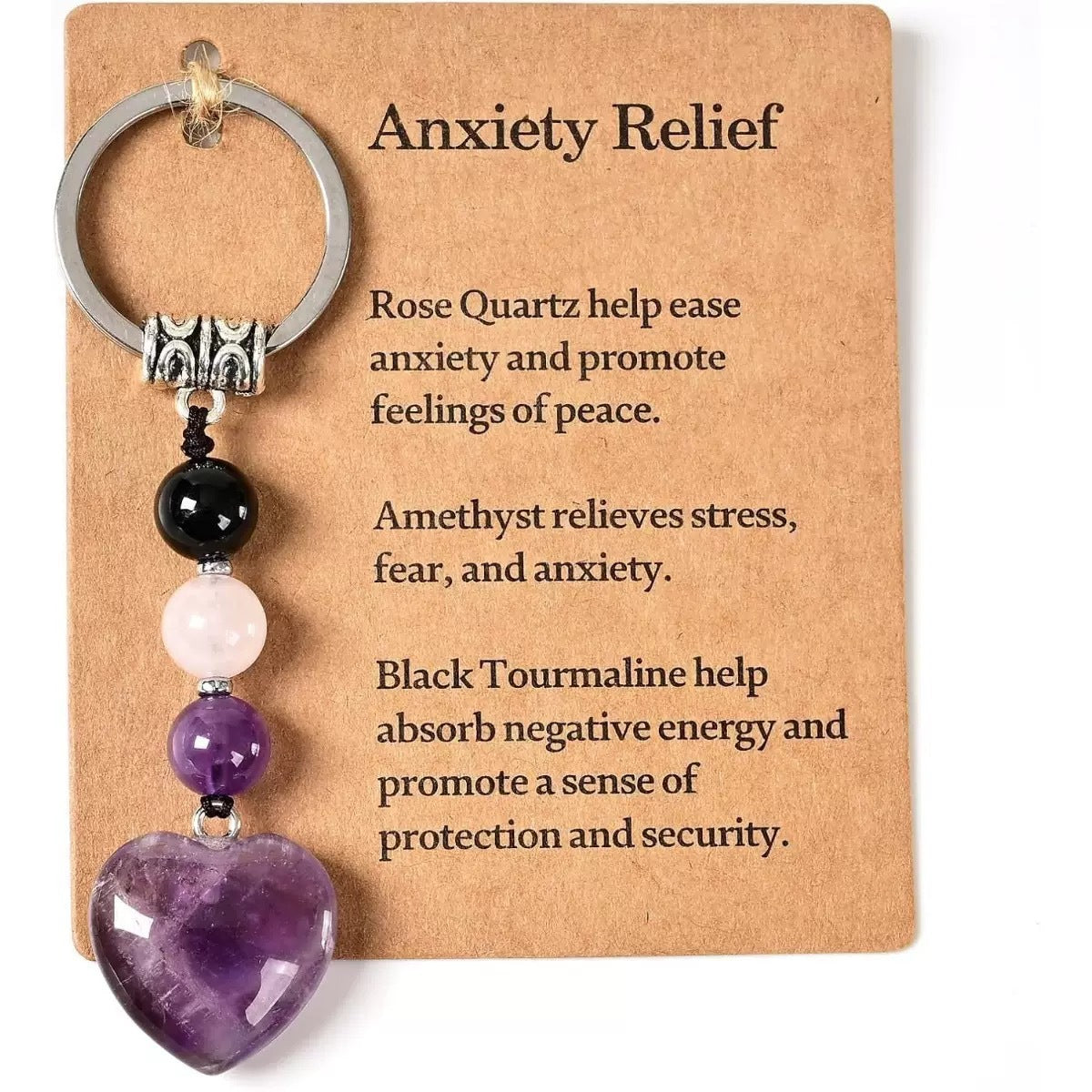 Crystal Key Chain Mixed Color Chalcedony Beaded Steel Rings