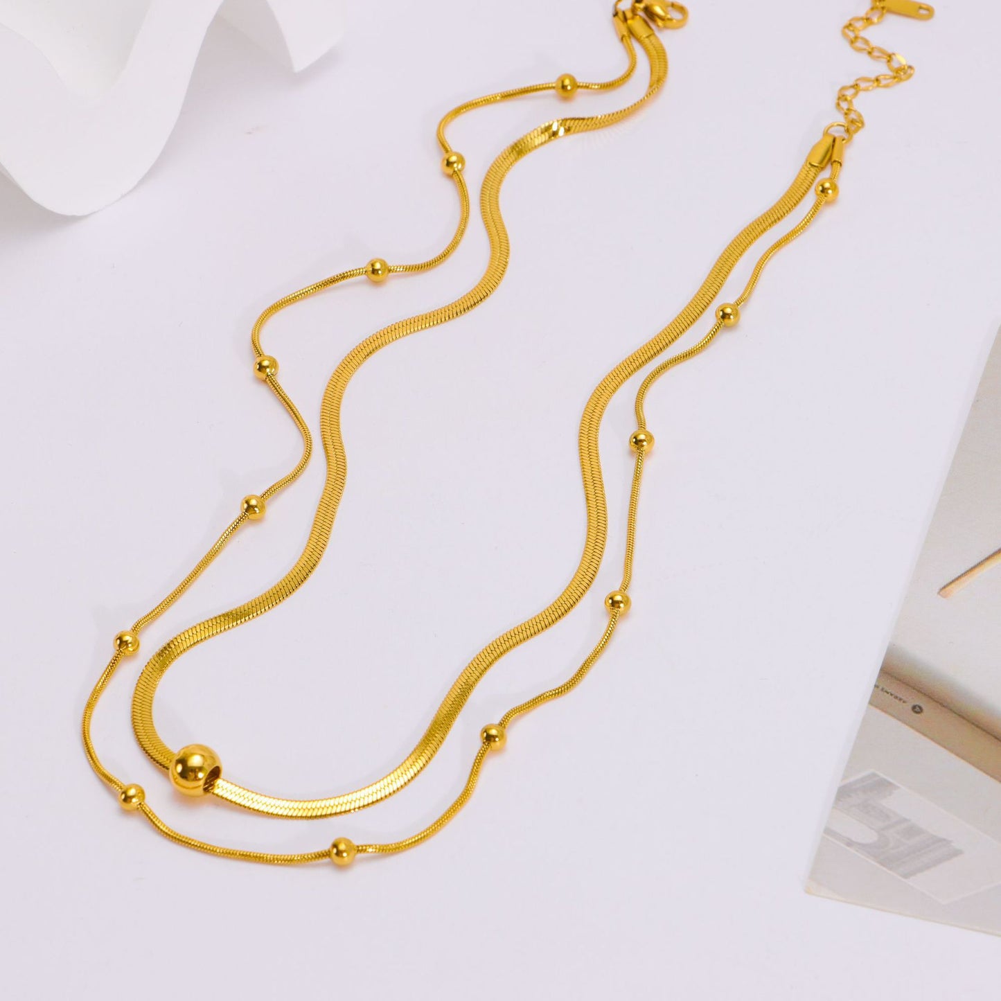 Simple Gold Beads Spacer Gold-plated Titanium Steel Color Retention Snake Necklaces