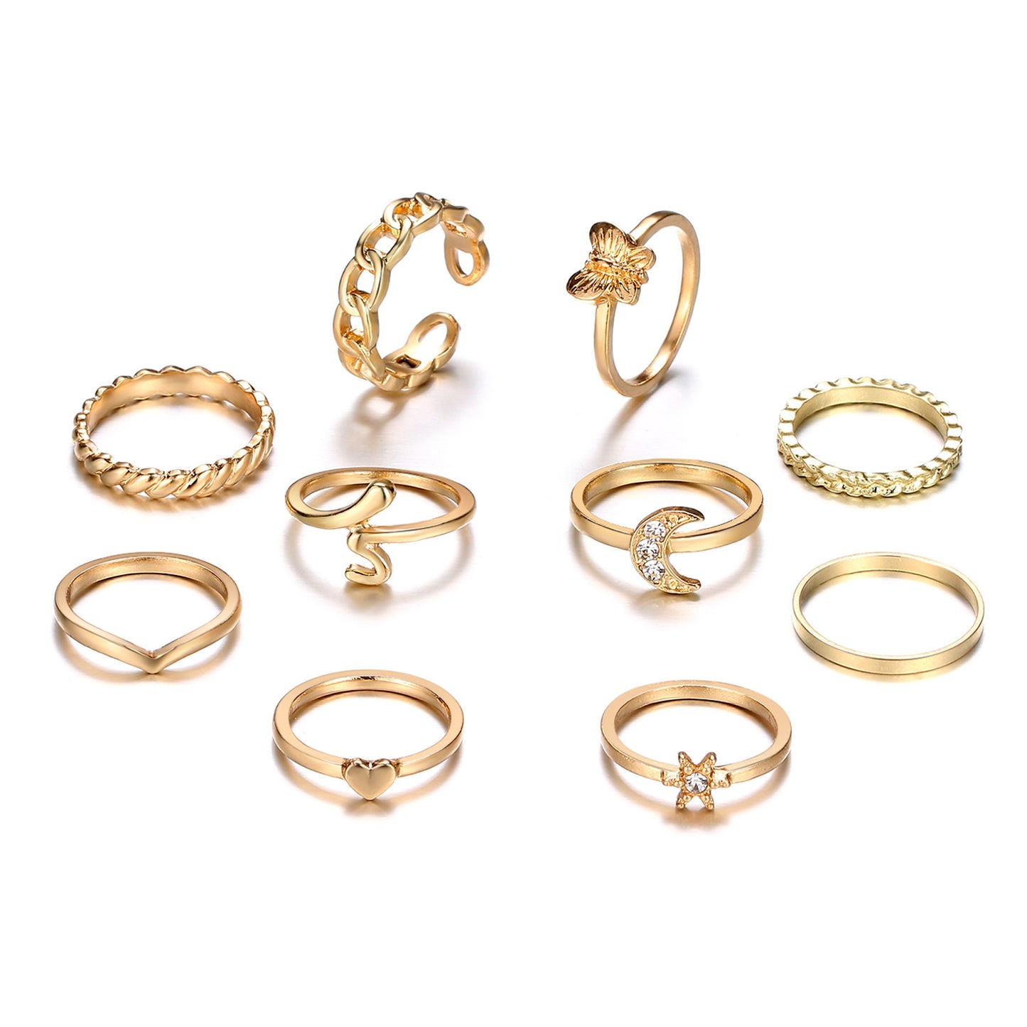 Of Love Alloy Butterfly Open Gold Multi Rings