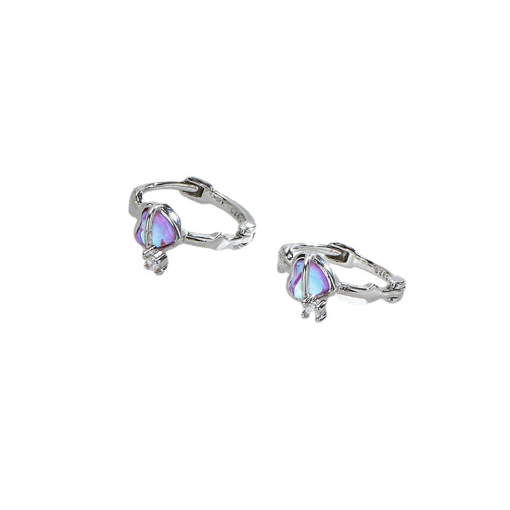 Purple Moonstone Love Heart Clip Exquisite Ear Buckle