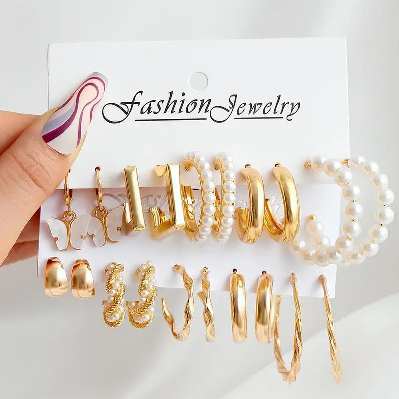 Ear Square Geometric Vintage Pearl Hepburn Style Earrings