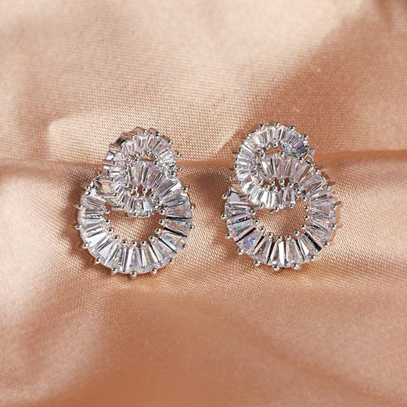 Zircon Female Sier Simple Double Design Sense Ear Clip Exquisite Earrings