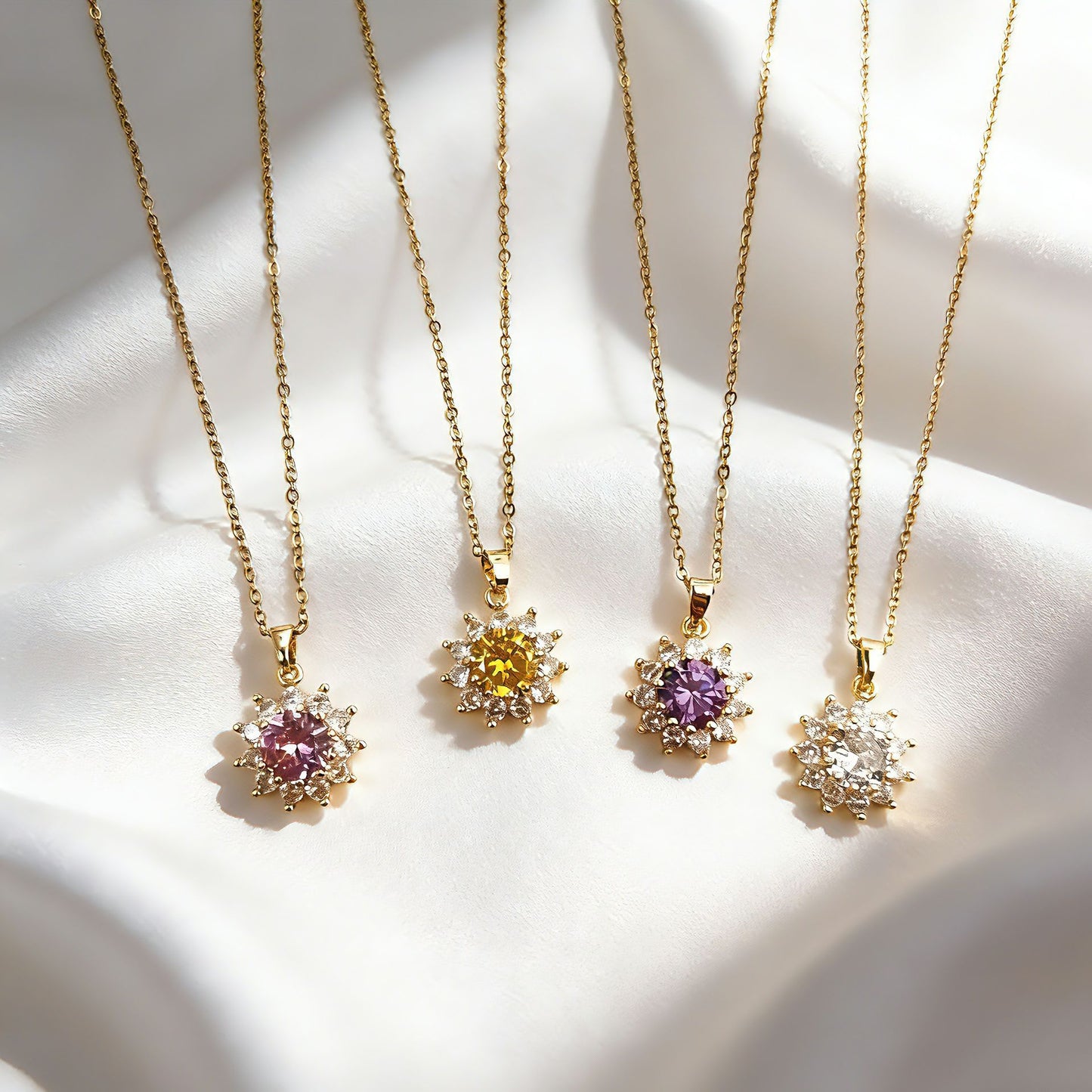 Colored Gems Graceful Clavicle Chain Design Pendants