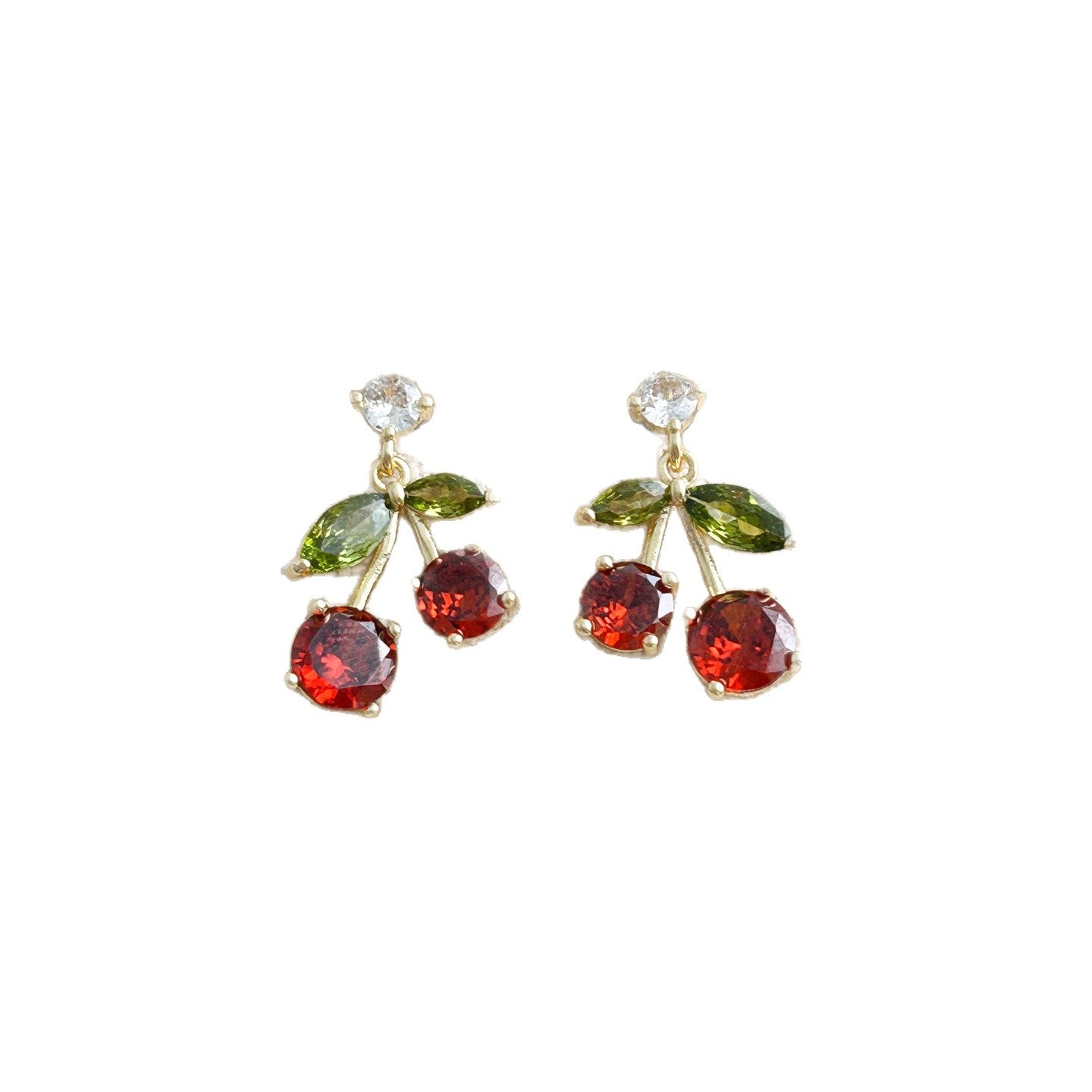 Popular Fruit Series Sweet Cherry Niche Design Ear Copper Necklaces