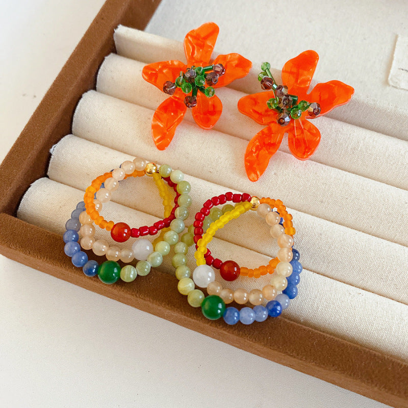 Sier Pearl Flower French Vintage Court Style Earrings