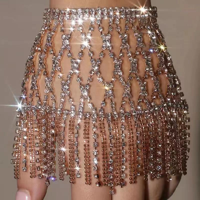 Women's Full Rhinestone Tassel Mesh Finger Chain Geometric Bracelets