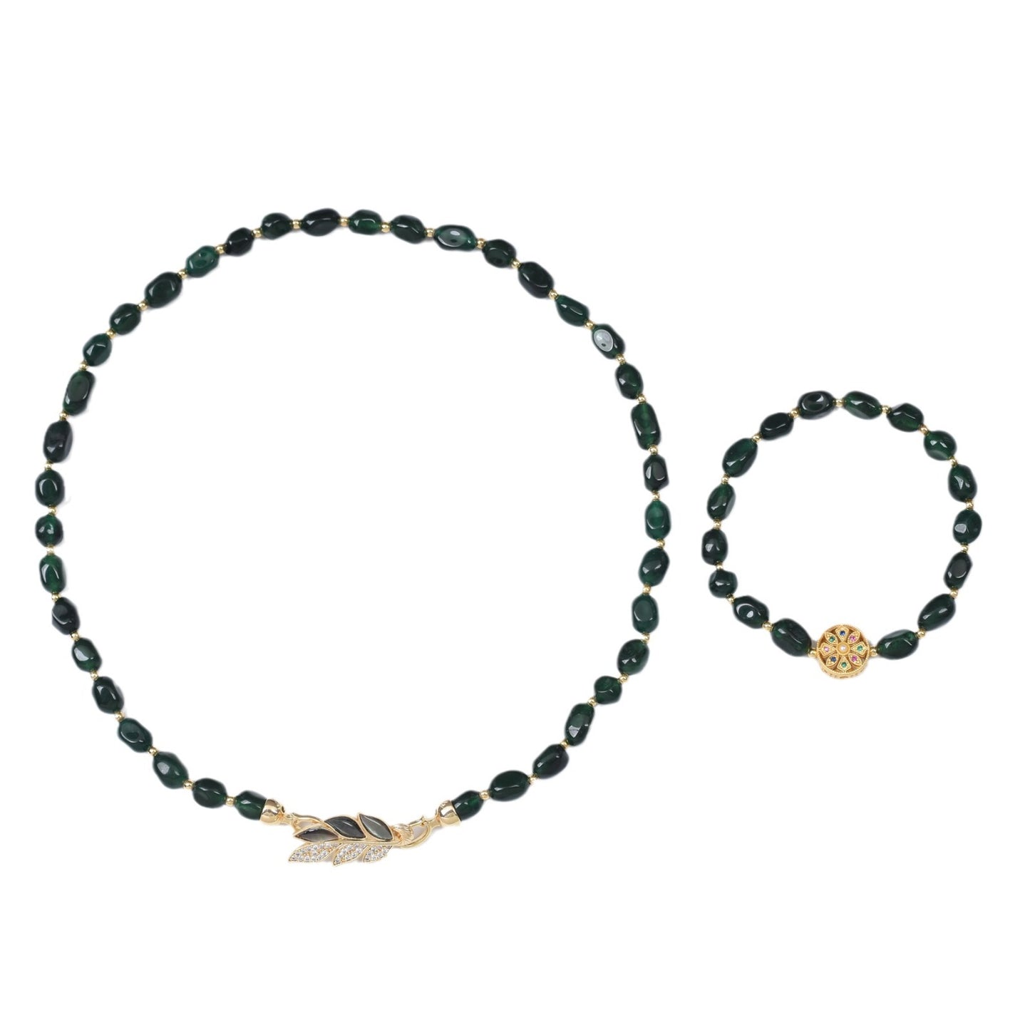 Vintage Green Agate Stone Beads High Necklaces