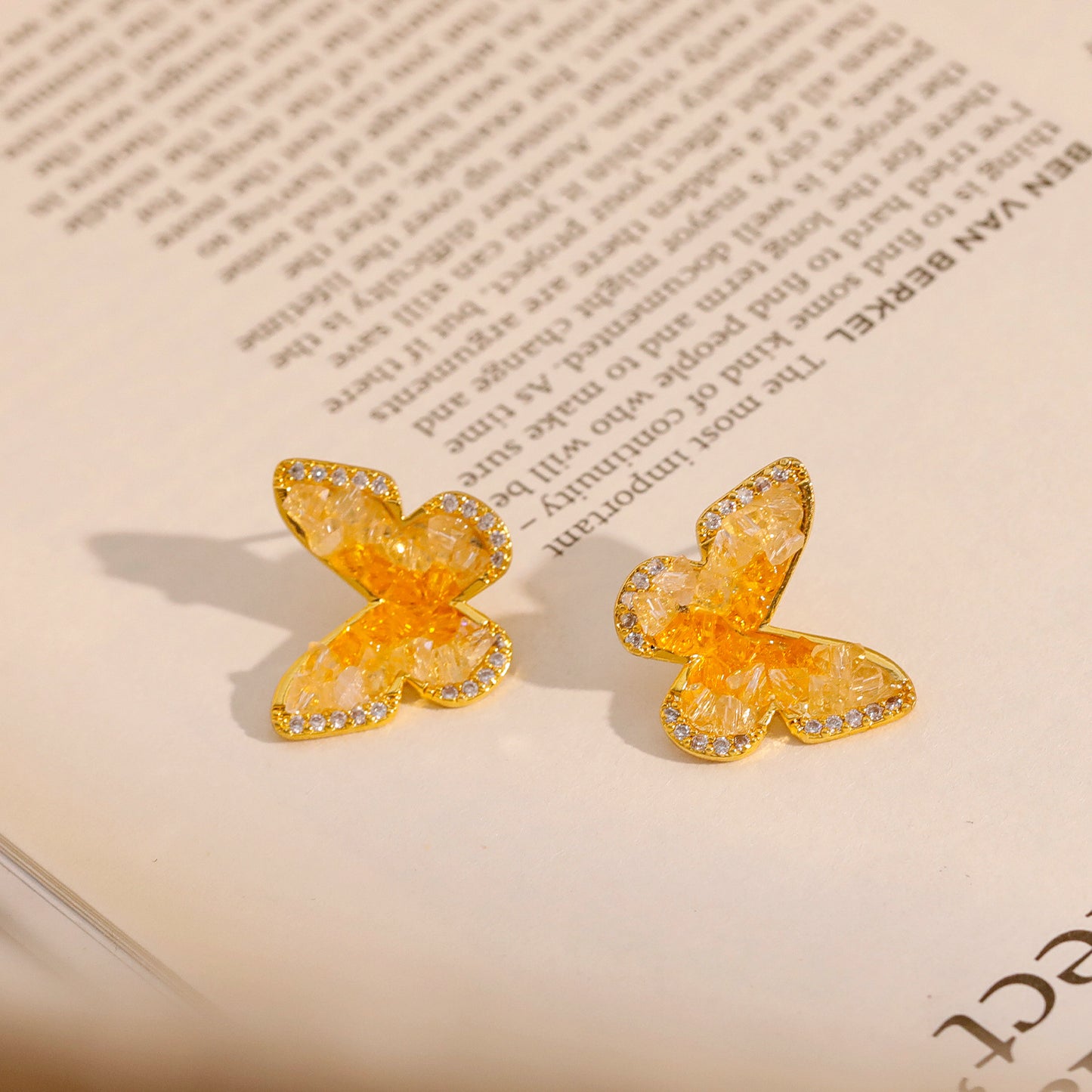 Fresh Sweet Mori Butterfly Fairy Gradient Crystal Earrings