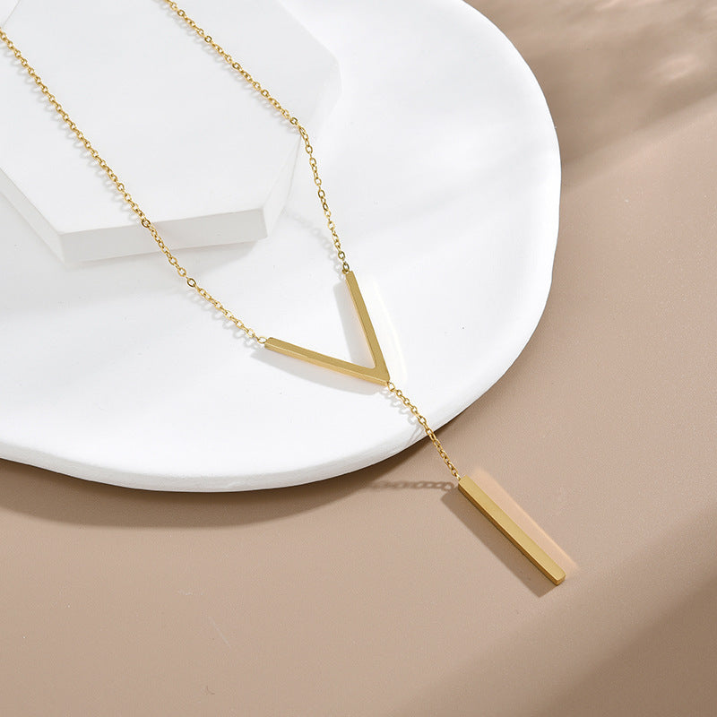 Sweater Chain Ladies Clavicle Simple Fashion V-shaped Letter Titanium Steel Necklace