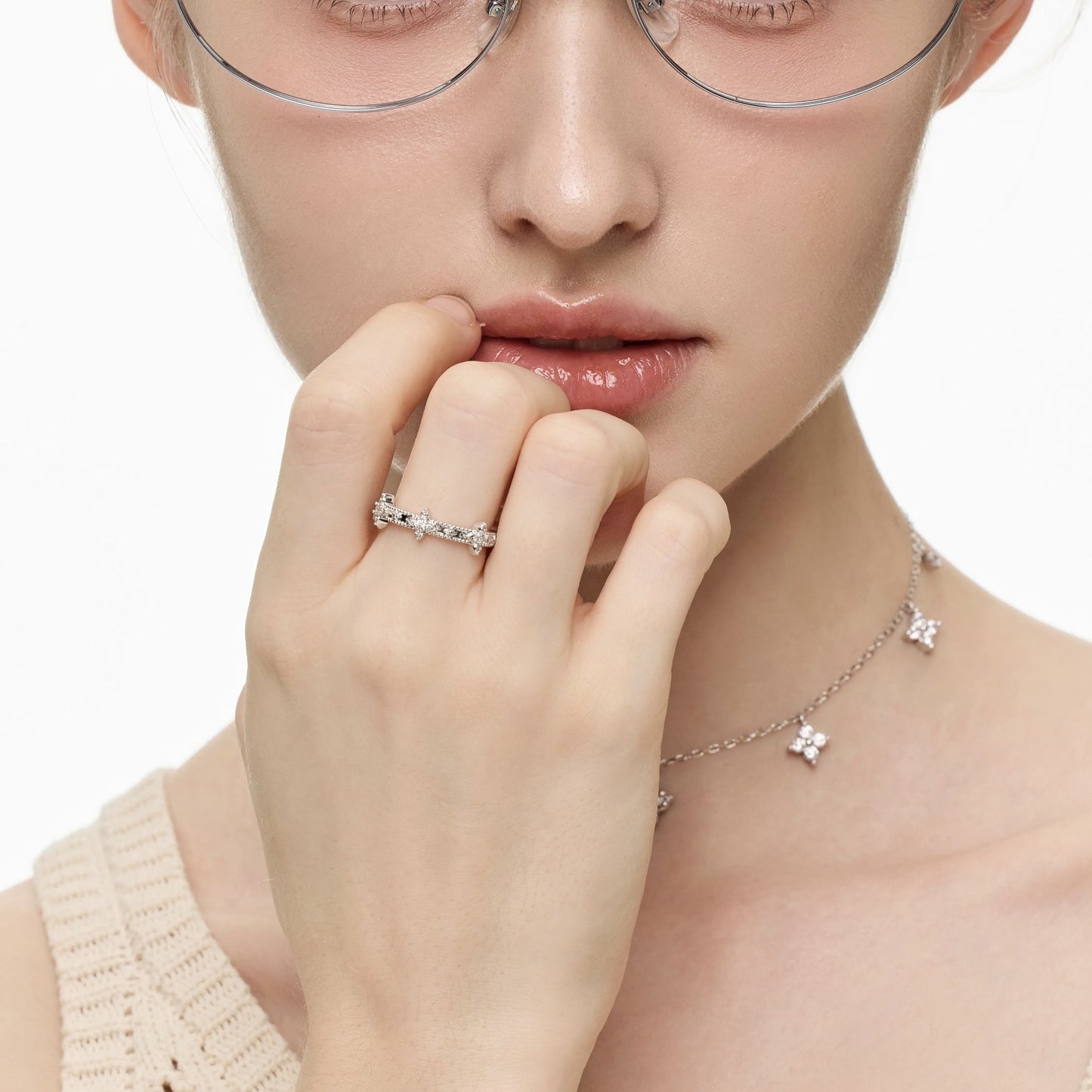 Glorious Youth Series Star Zircon Female Design French Retro Rings
