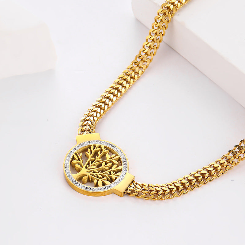 Lucky Tree Color Retaining Stainless Steel Double Layer Necklaces