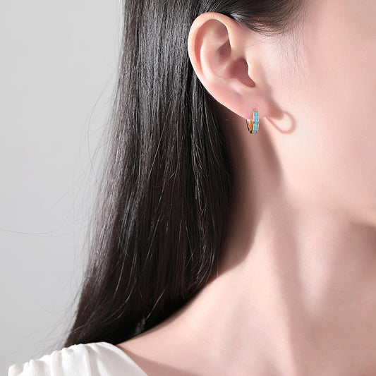 French Circle Turquoise Niche Design Simple Copper Ear Buckle
