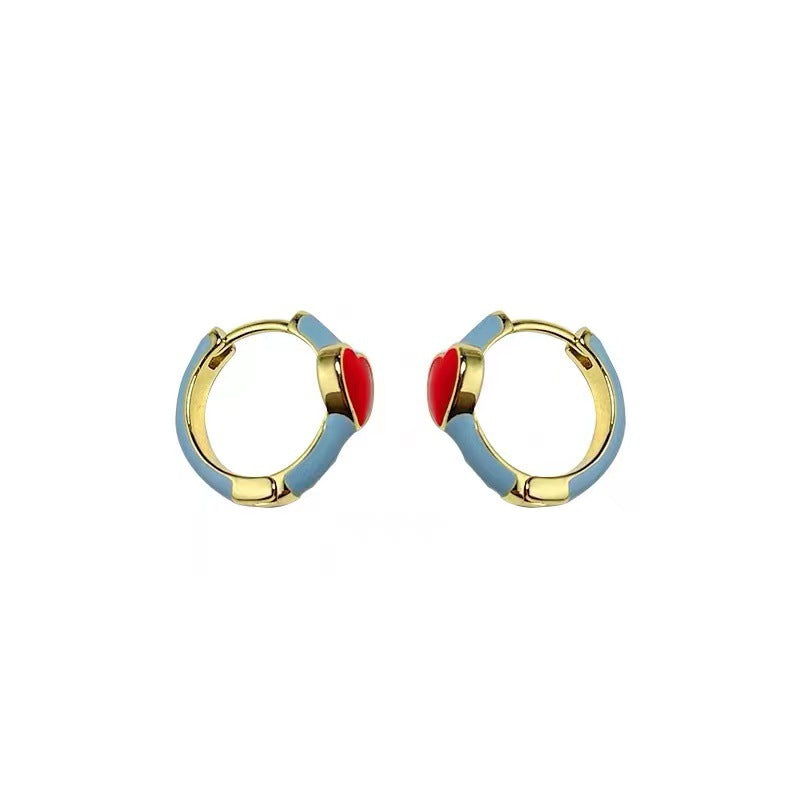 Blue Beige Love Drop Oil Clip Ear Buckle