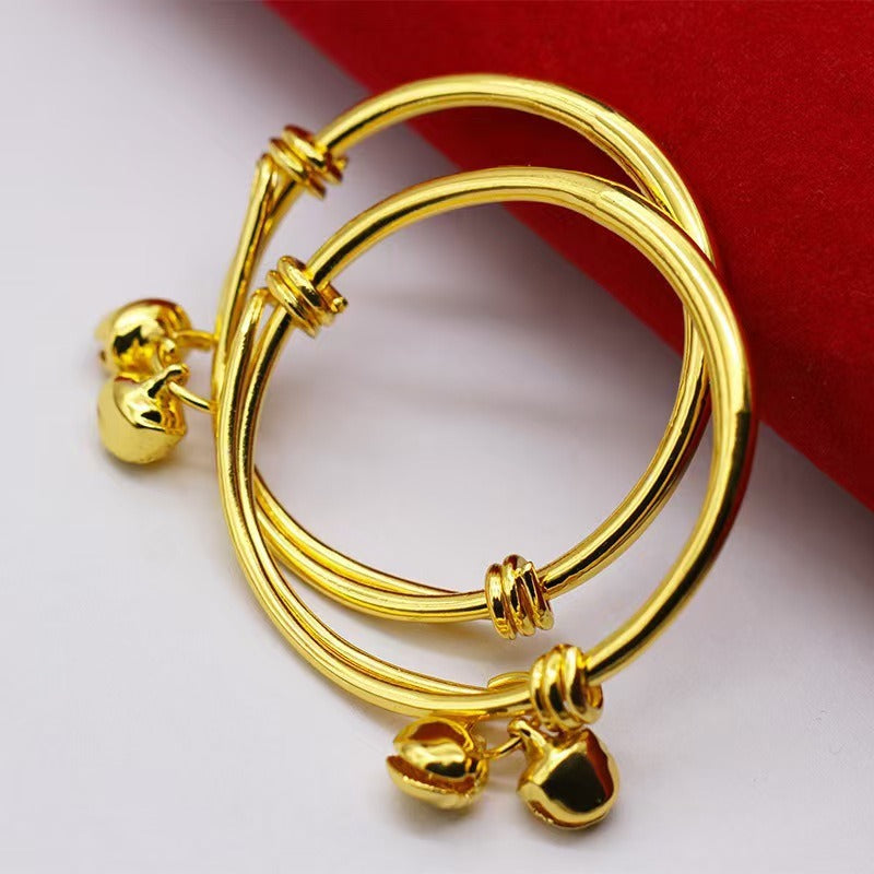 Children's Gold-plated Glossy Round Belly Drawing Of Lots Bell Fair Bracelets