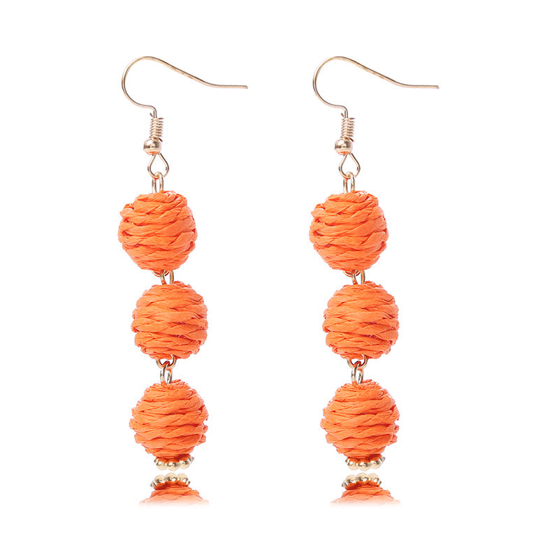 Raffia Round Long Eardrops Bohemian Retro Earrings