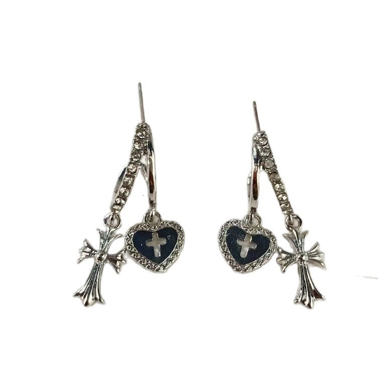 Women's Sweet Cool Diamond Lovely Cross High-grade Cold Style Personality Earrings