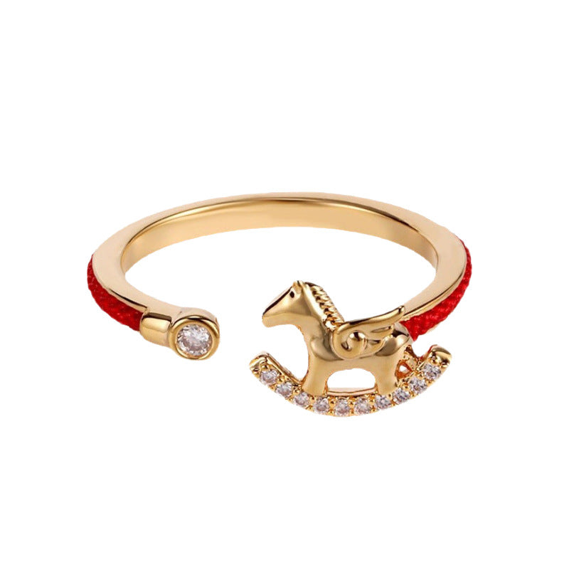 Red Rope Pony Female Immediately Rich Fashion Switchable Rings