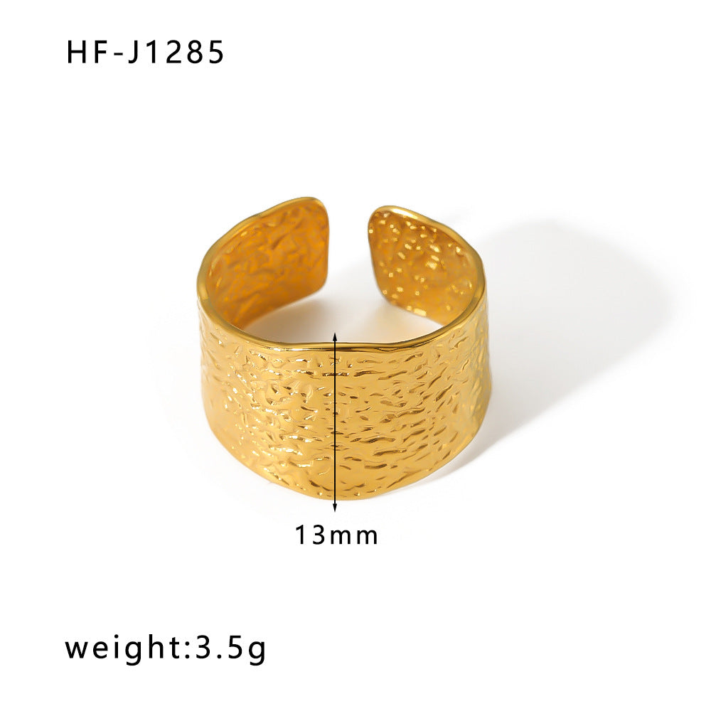 Minority Design Irregular Oil Pressure Gold Titanium Steel Open Female Rings