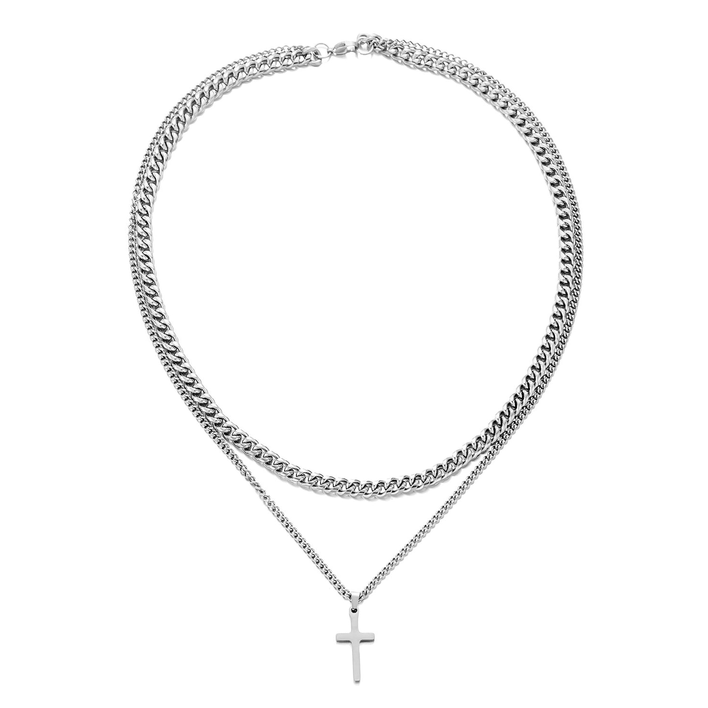 Cuban Stainless Steel Design Double Layer Twin Necklaces