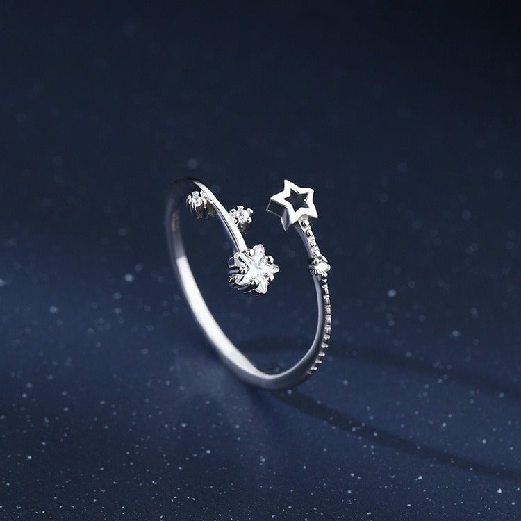 Sier Star Moon Design Simple Opening Ring
