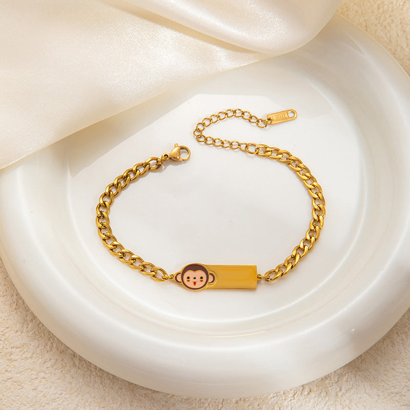 Stainless Steel Bow Square Plate Female Cartoon Mickey Titanium Drip Bracelets