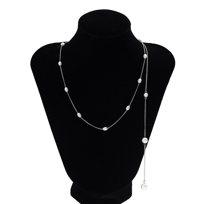Women's Back Chain Geometric Imitation Pearl Tassel Necklaces