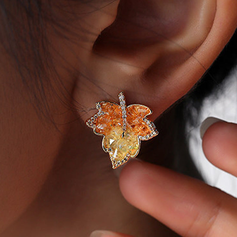 Ginkgo Leaf Golden Light Luxury High-grade Chinese Style National Rings